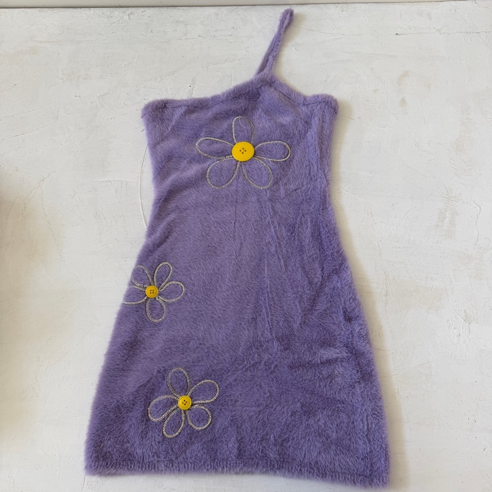 For Love & Lemons Finley Mini Purple Fur Flowers Dress Size XS - Picture 4 of 11